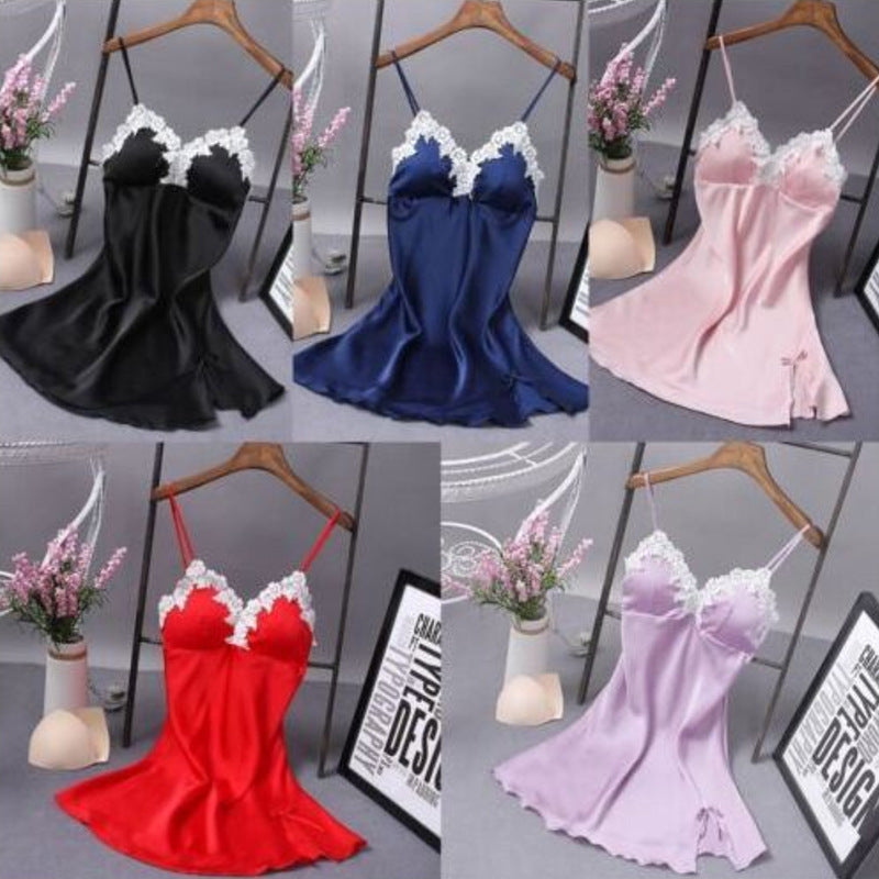Lace Silk Suspender Nightdress With Chest Pad - Nightdress