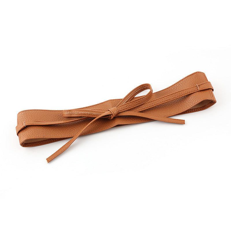 Ladies Wide Ribbon Bow Dress Belt - Camel - Women’s Clothing Belt