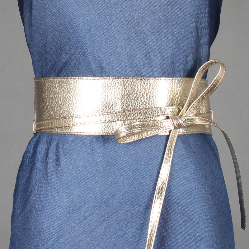 Ladies Wide Ribbon Bow Dress Belt - Light gold - Women’s Clothing Belt