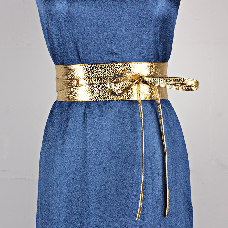 Ladies Wide Ribbon Bow Dress Belt - Local gold - Women’s Clothing Belt