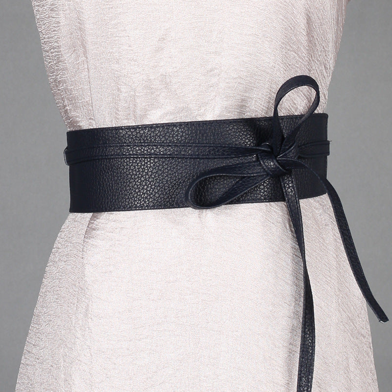 Ladies Wide Ribbon Bow Dress Belt - Navy Blue - Women’s Clothing Belt