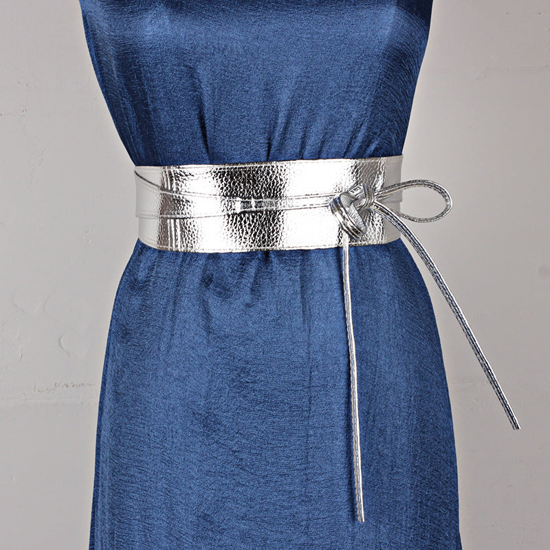 Ladies Wide Ribbon Bow Dress Belt - Silver - Women’s Clothing Belt
