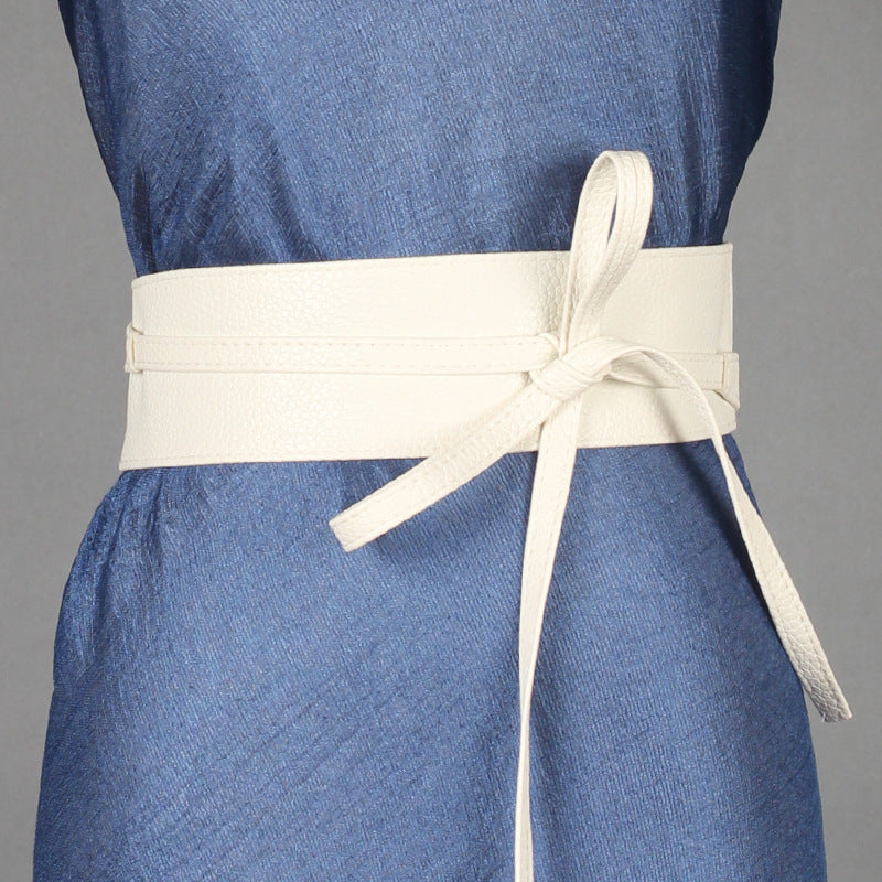 Ladies Wide Ribbon Bow Dress Belt - White - Women’s Clothing Belt