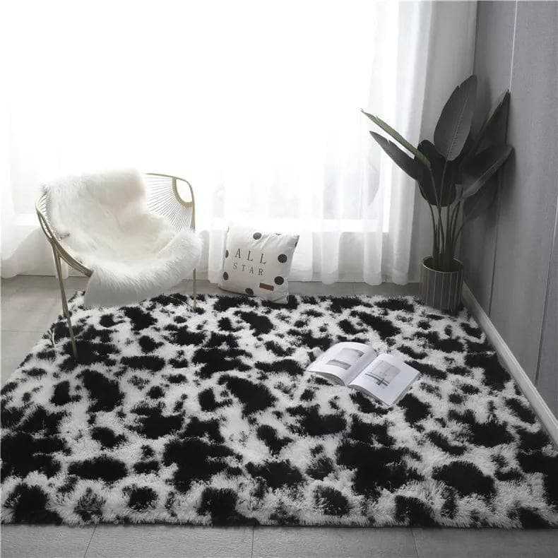 Living Room Carpet Bedroom Bedside and Under Bed Plush Blanket Elegant Floor Mat - Black and white leopard point