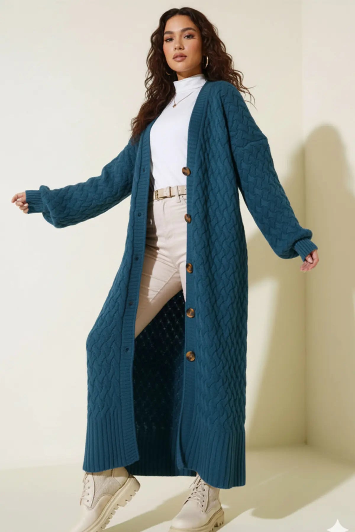Long Knitted Cardigan With Knitted Pattern – NEOMODEST product image 4