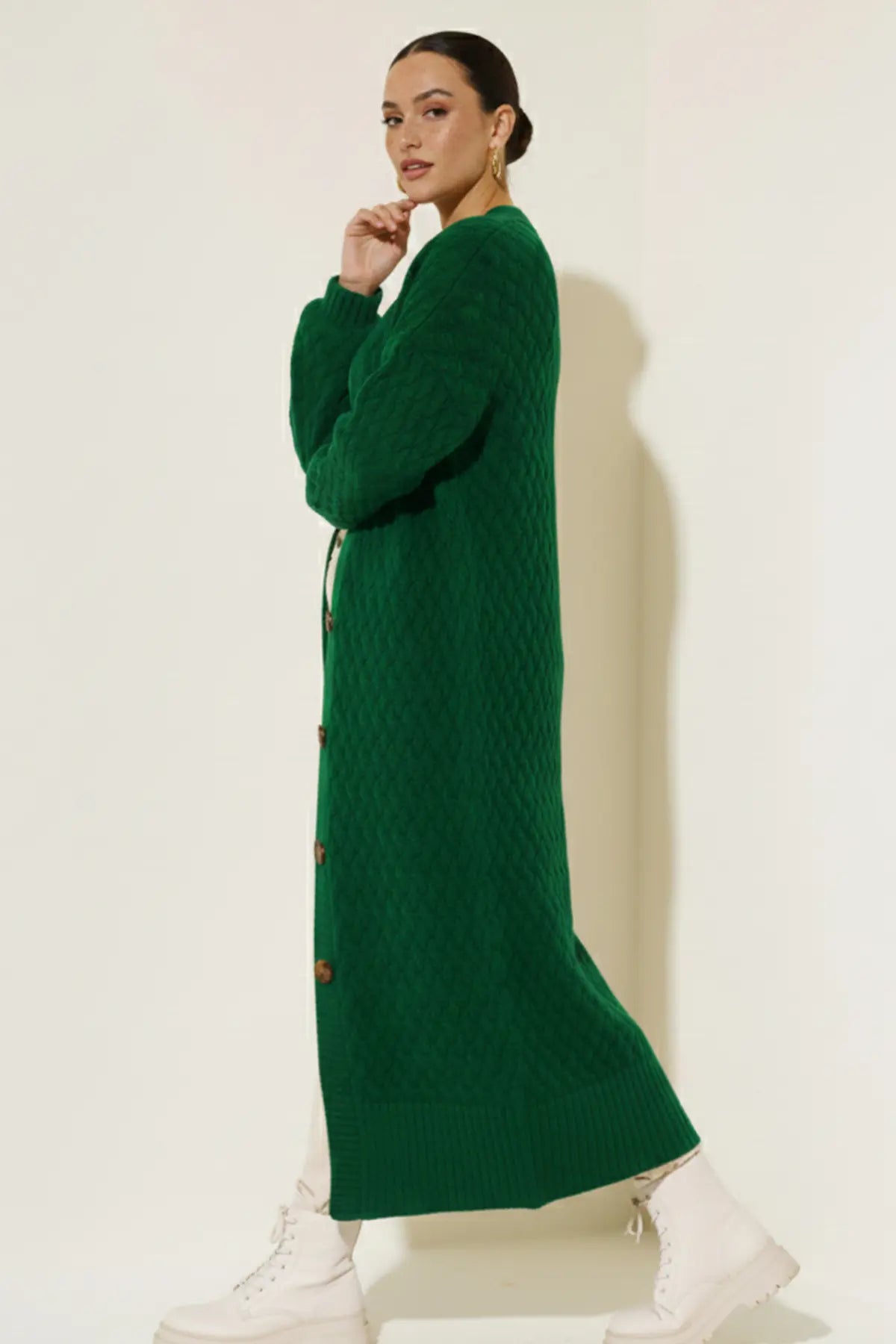 Long Knitted Cardigan With Knitted Pattern – NEOMODEST product image 3