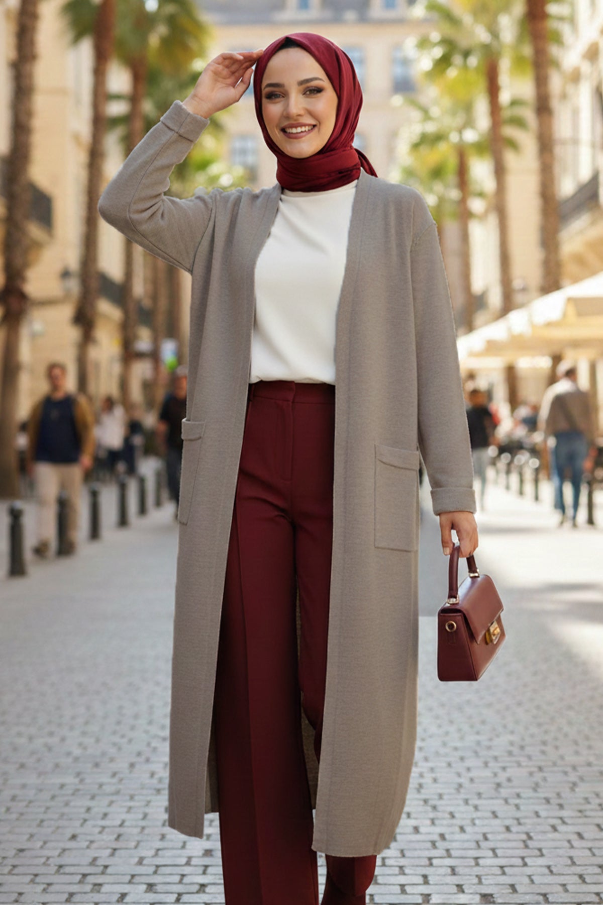 Long Knitted Cardigan With Pockets | Vison – NEOMODEST product image 1