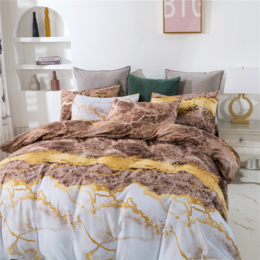 Marble Print Quilt Cover And Pillowcases Three-pieces Duvet Set - F1 / AUD - Duvet cover set