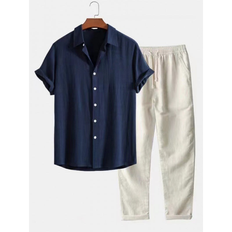 Men’s Casual Short Sleeve Shirt & Pants - LOTXTZ0033 2 / 2XL - Men’s Casual Suit