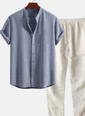 Men’s Casual Short Sleeve Shirt & Pants - LOTXTZ0033 8 / 2XL - Men’s Casual Suit