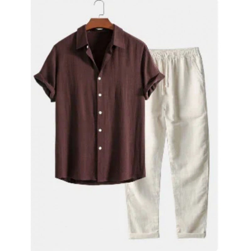 Men’s Casual Short Sleeve Shirt & Pants - LOTXTZ033 1 / 2XL - Men’s Casual Suit