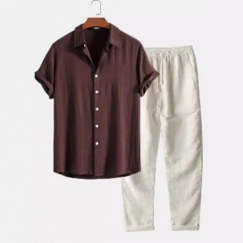 Men’s Casual Short Sleeve Shirt & Pants - Men’s Casual Suit