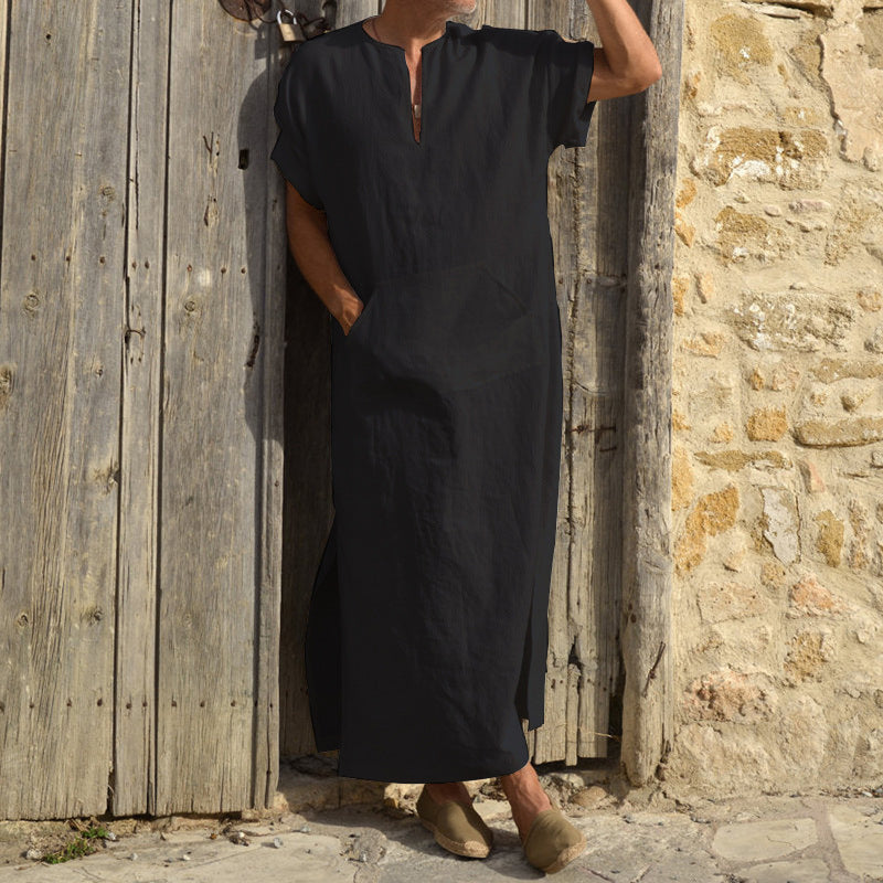 Men’s Short Sleeve Long-cut Robe - Black / 2XL - Men’s Robe