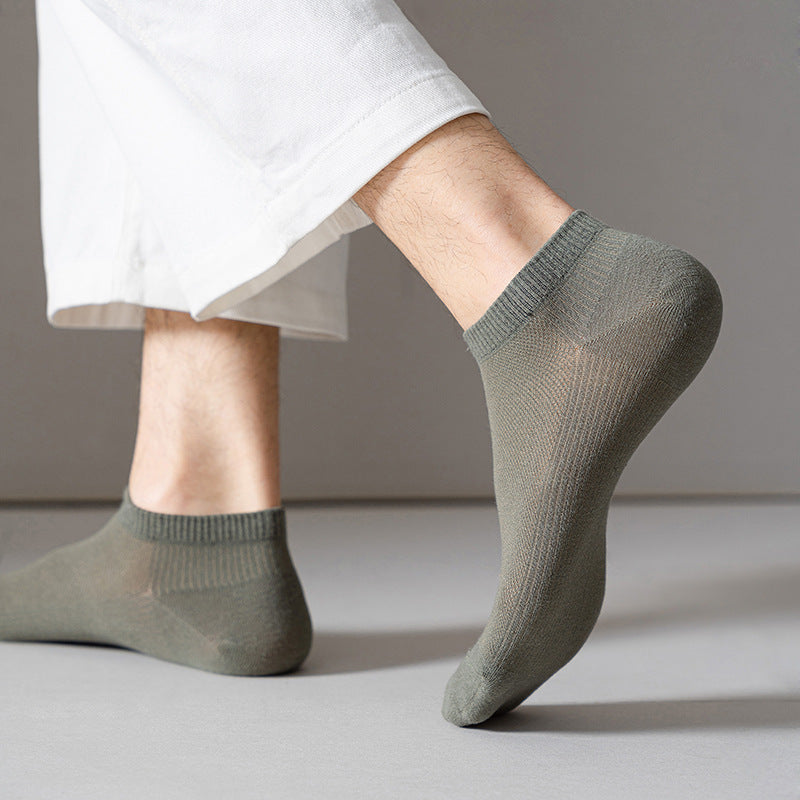 Men’s Solid Colour Breathable Boat Socks Sweat Absorbing Low-cut Polyester Socks - Men’s socks