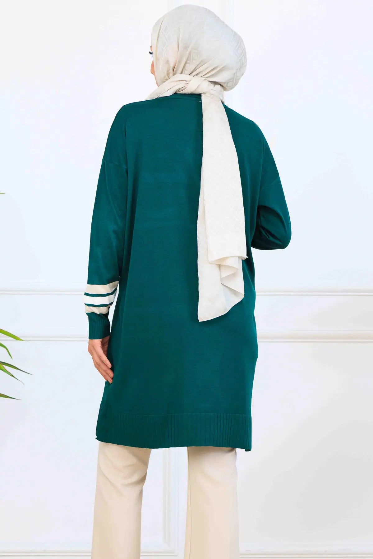 Mercerized Tunic With Stripe Detail | Petroleum Blue – NEOMODEST, image 4