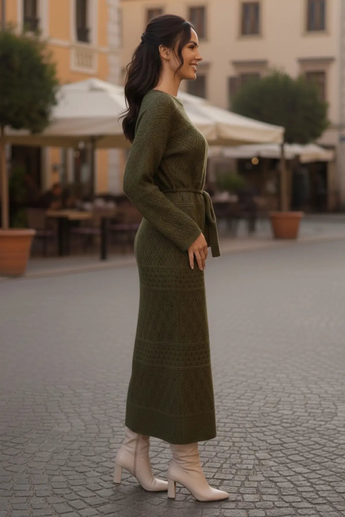 Mesh Knitted Dress With Diamond Pattern – NEOMODEST product image 3