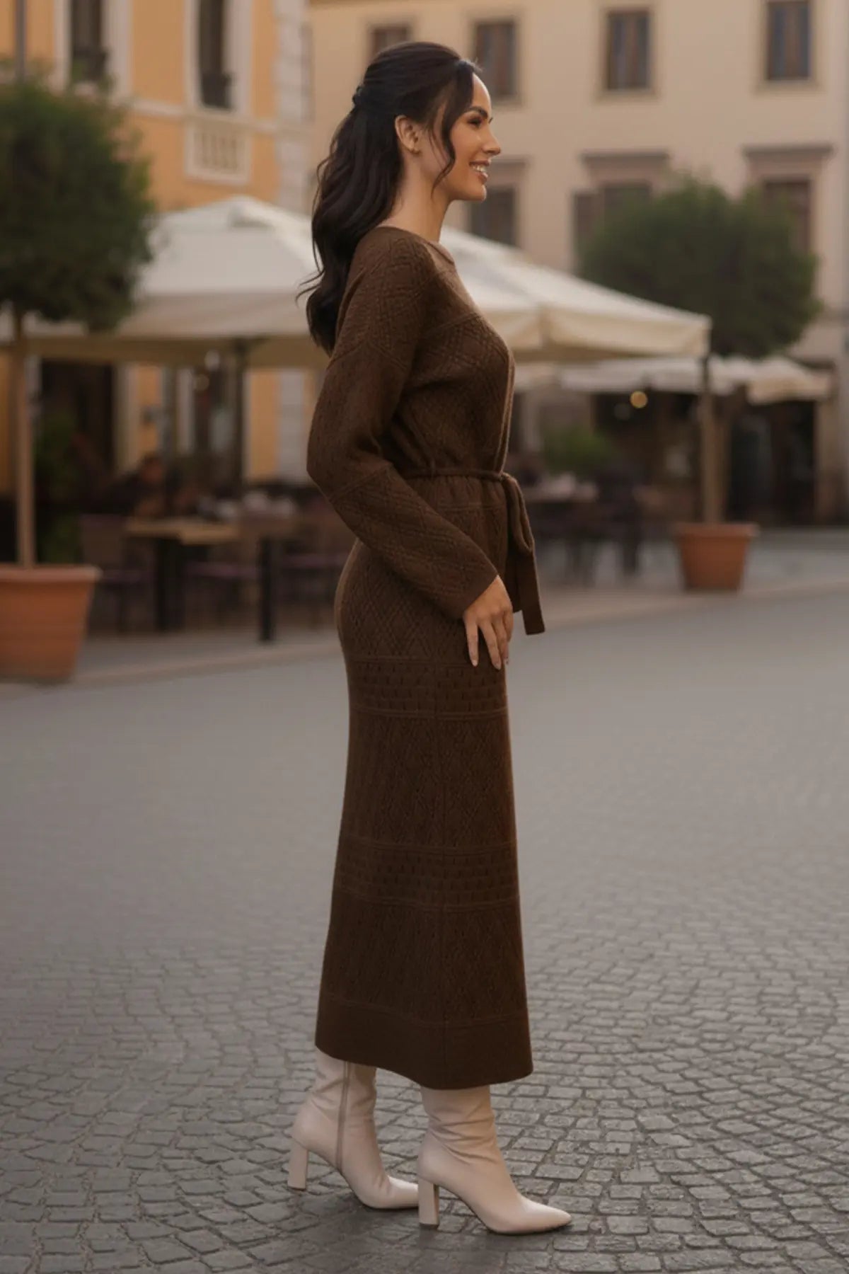 Mesh Knitted Dress With Diamond Pattern – NEOMODEST product image 3