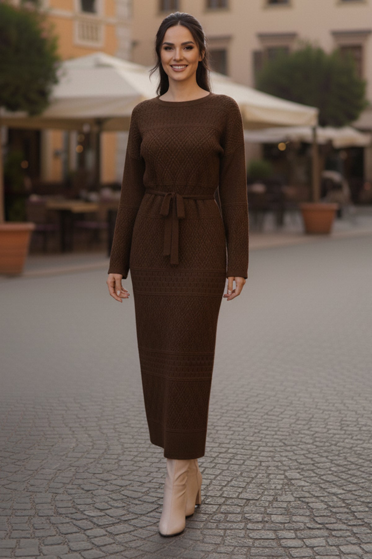 Mesh Knitted Dress With Diamond Pattern – NEOMODEST product image 1