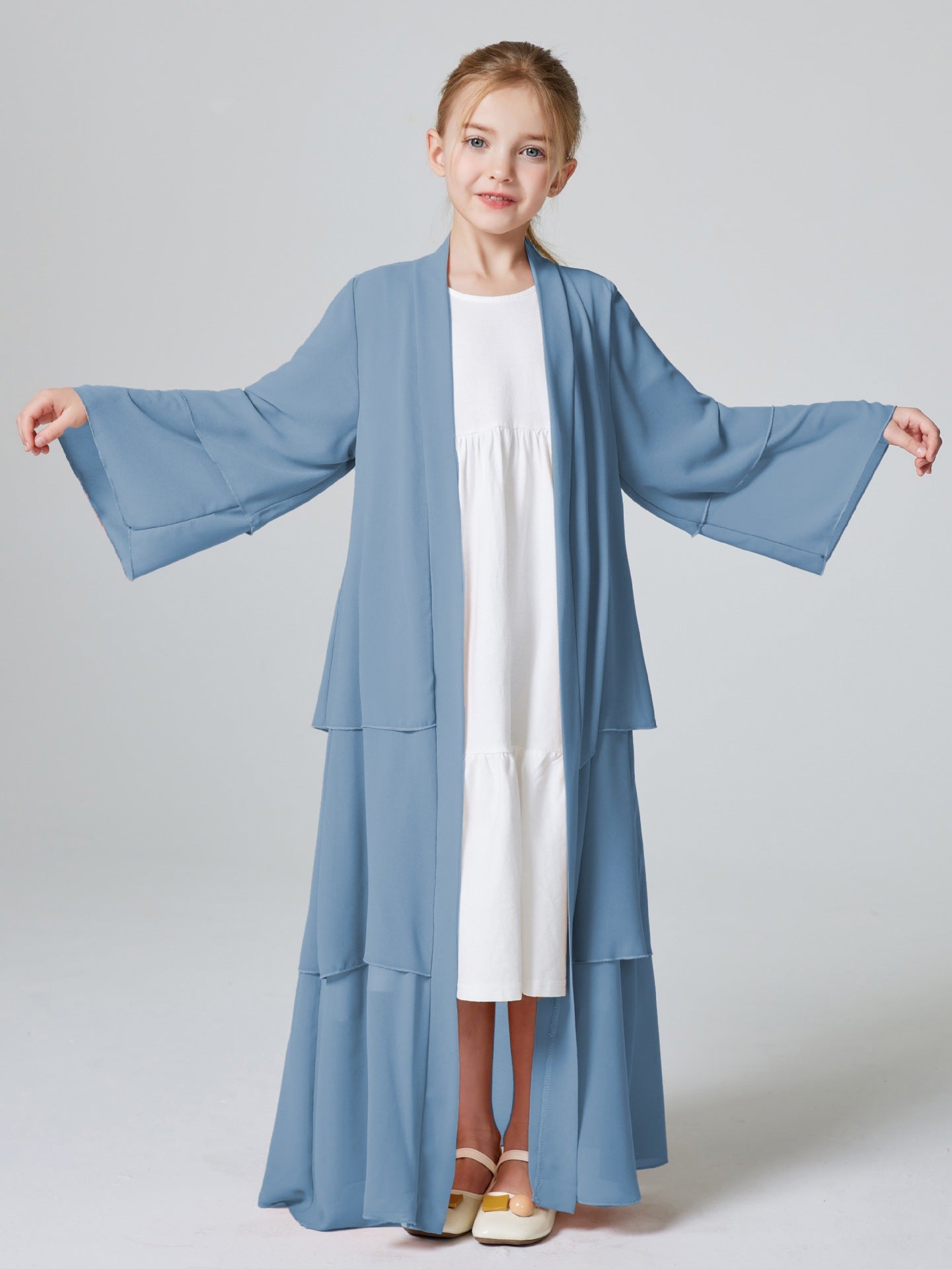 Middle Eastern Kids’ Abaya Children’s Three-layer Chiffon Abaya Cape - Light blue (coat) / 110cm (4-5Y) - Kids’ abaya