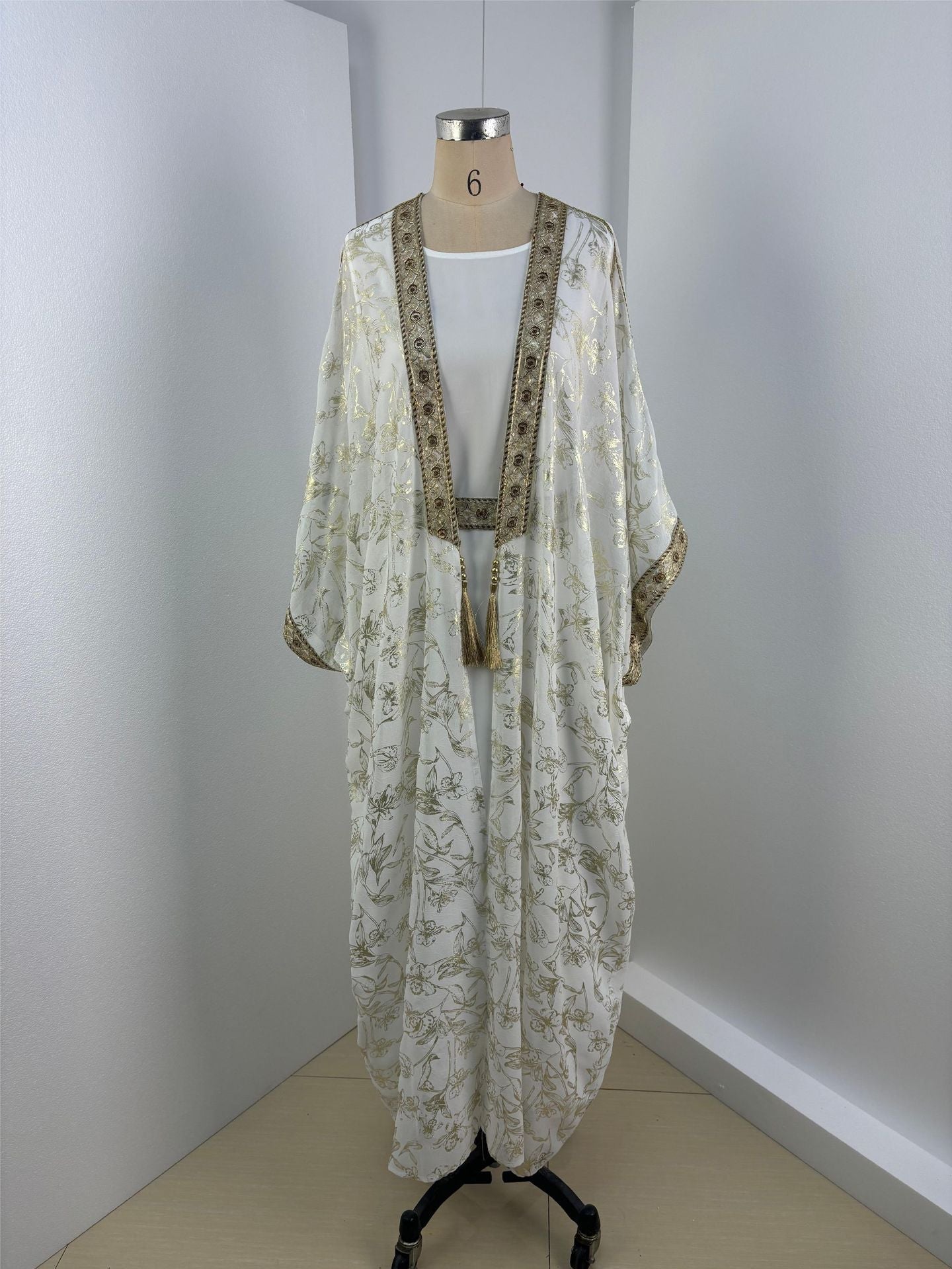 Muslim Women’s One-piece Eid Abaya Bronzing Abaya Robe - White / L - Abaya Robe
