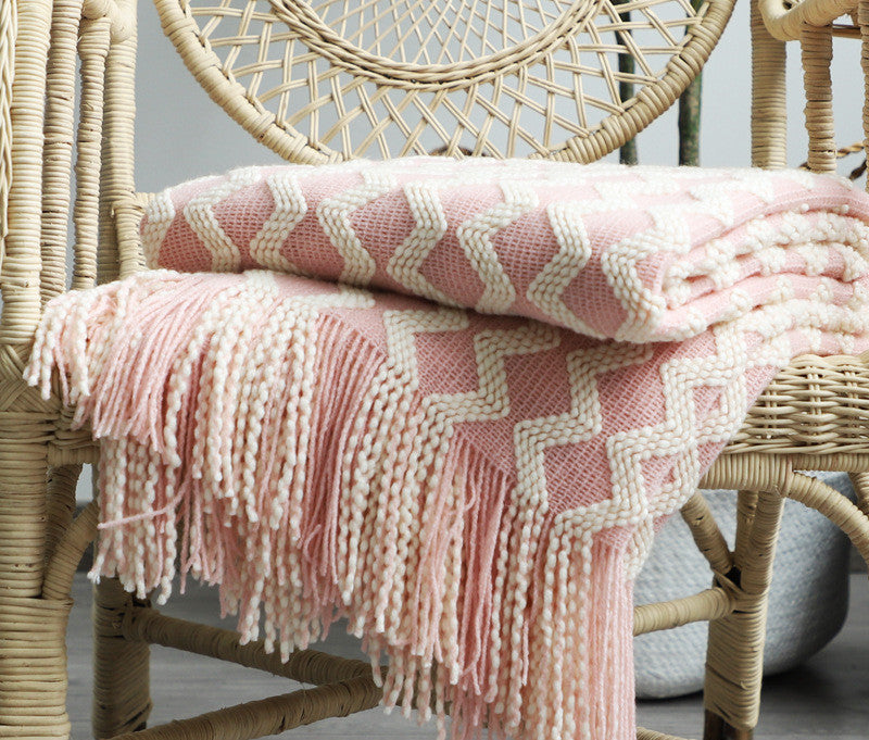 Nordic Knitted Decorative Blanket Luxury Sofa Blanket - Pink / 130x170 - Decorative blanket