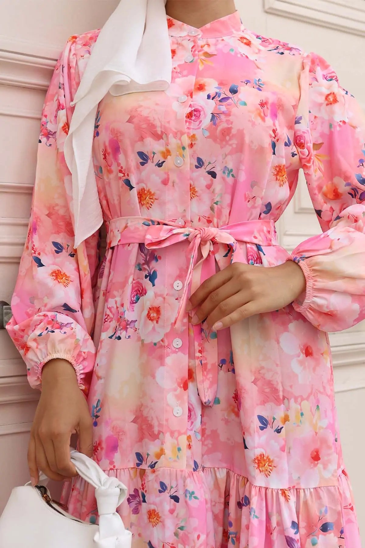 Patterned Hijab Dress | Pink – NEOMODEST product image 3