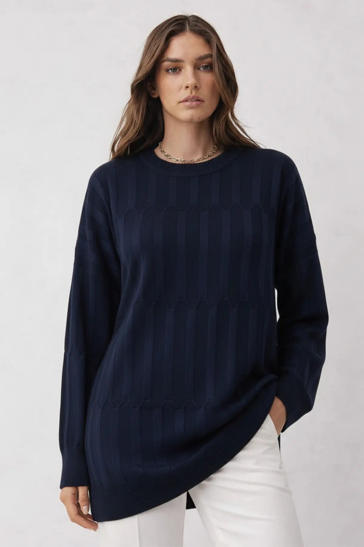 Patterned Tunic | Navy Blue – NEOMODEST product image 3