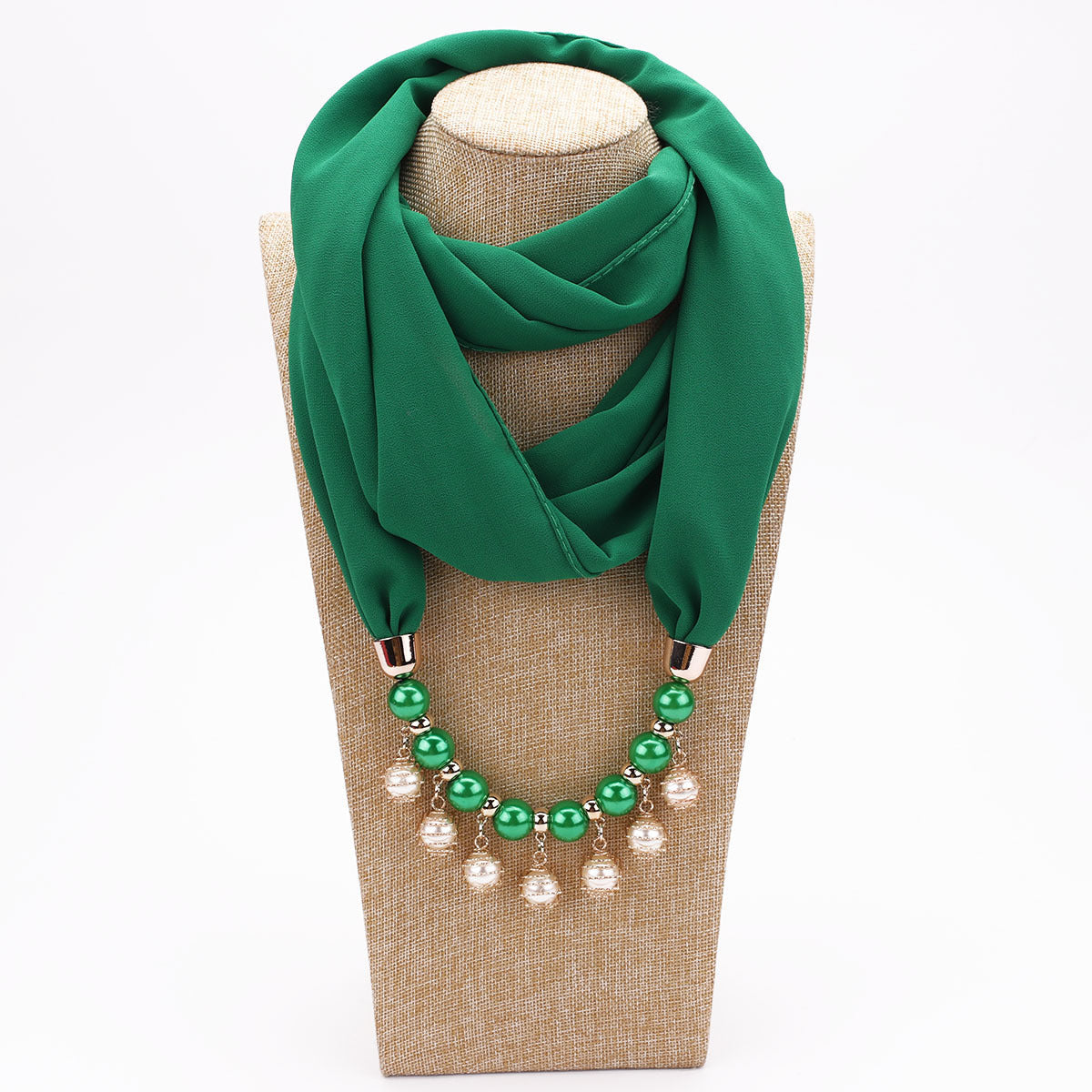 Pearl Chiffon Necklace Scarf Bib - Emerald green - Scarf