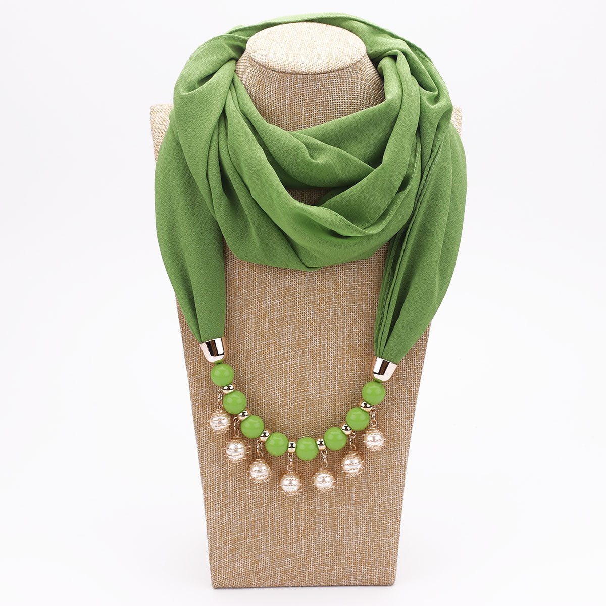 Pearl Chiffon Necklace Scarf Bib - Spring green - Scarf