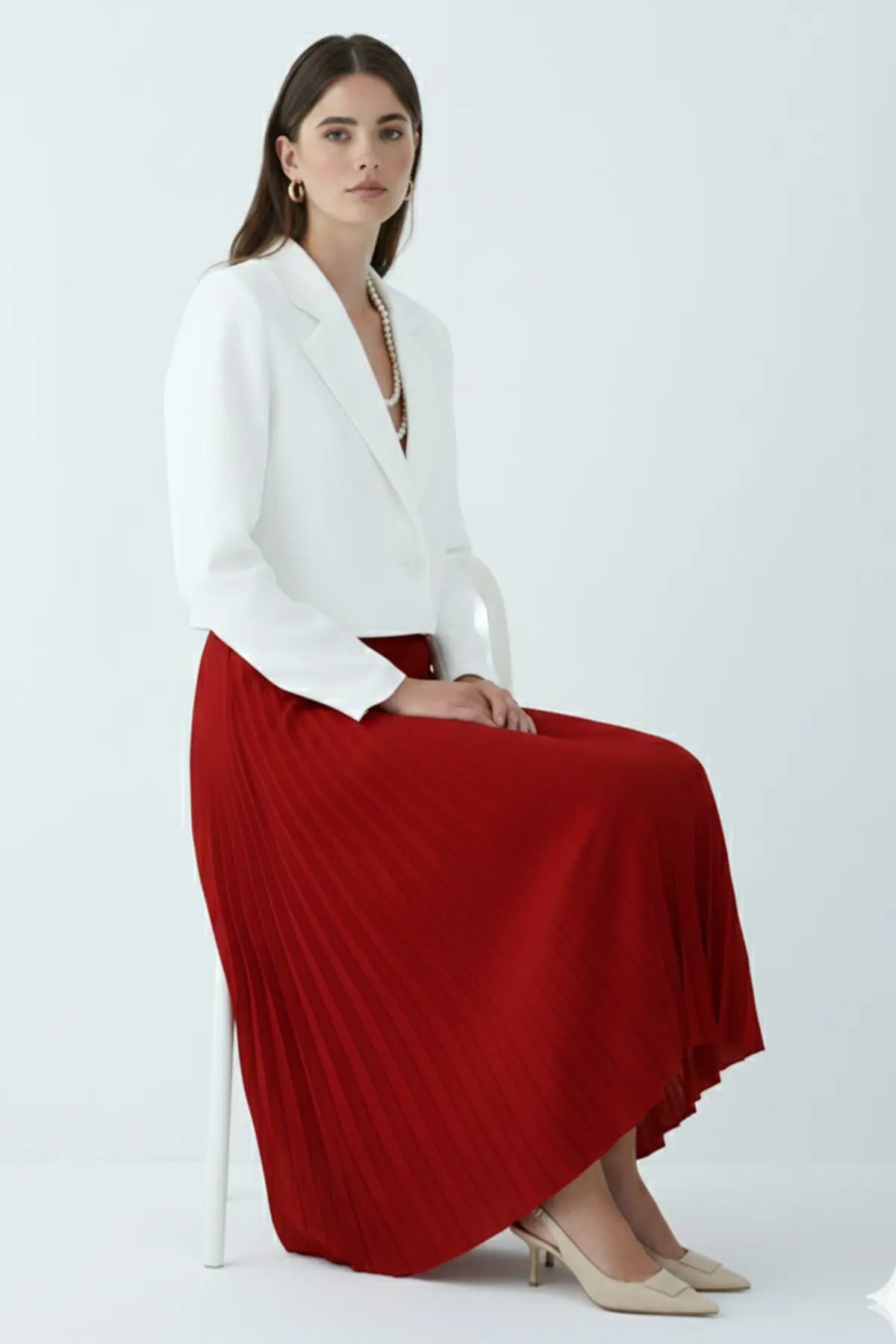 Pleated Skirt | Claret Red – NEOMODEST product image 2