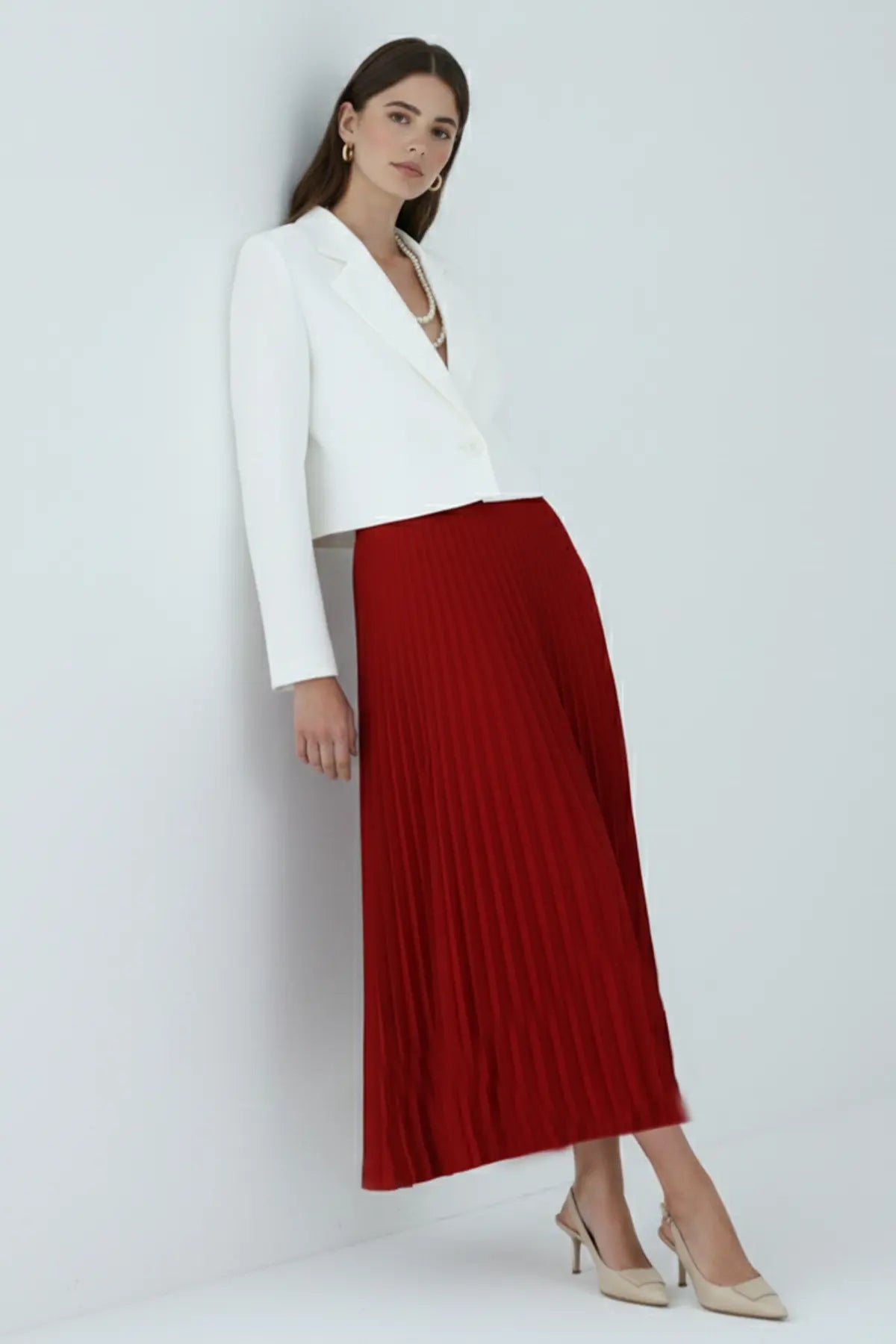 Pleated Skirt | Claret Red – NEOMODEST product image 3