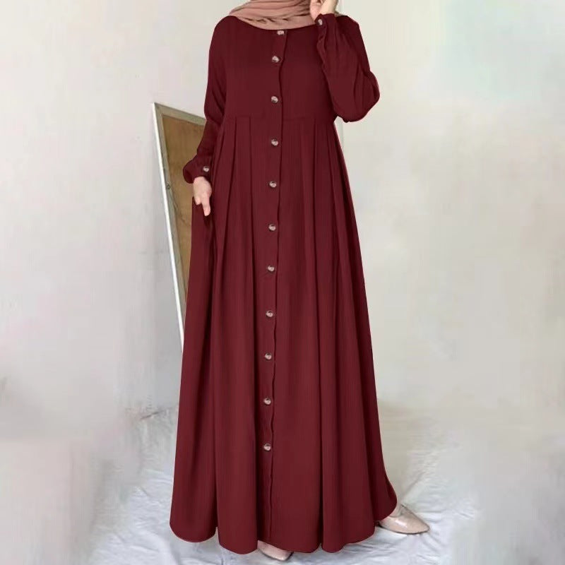 Plus Size Buttoned Dress - Dark Red / L - Dress