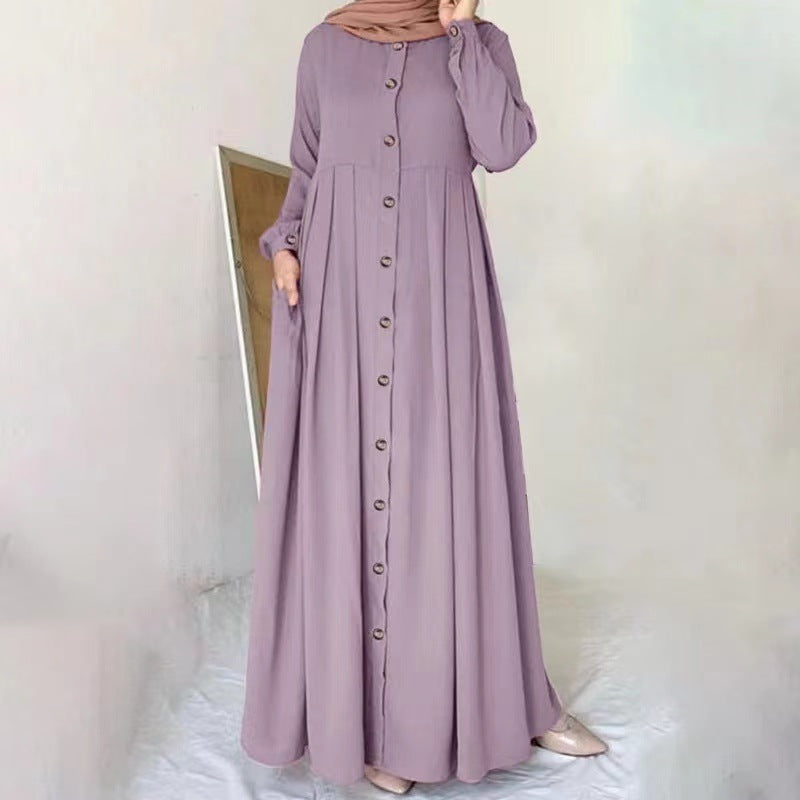 Plus Size Buttoned Dress - Light Purple / L - Dress