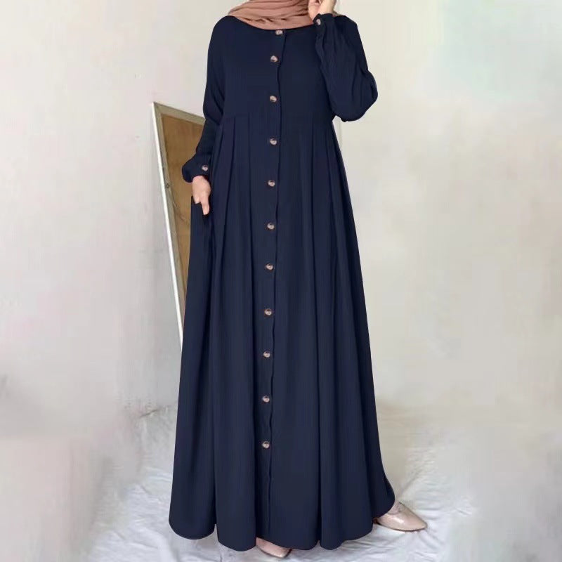 Plus Size Buttoned Dress - Navy Blue / L - Dress