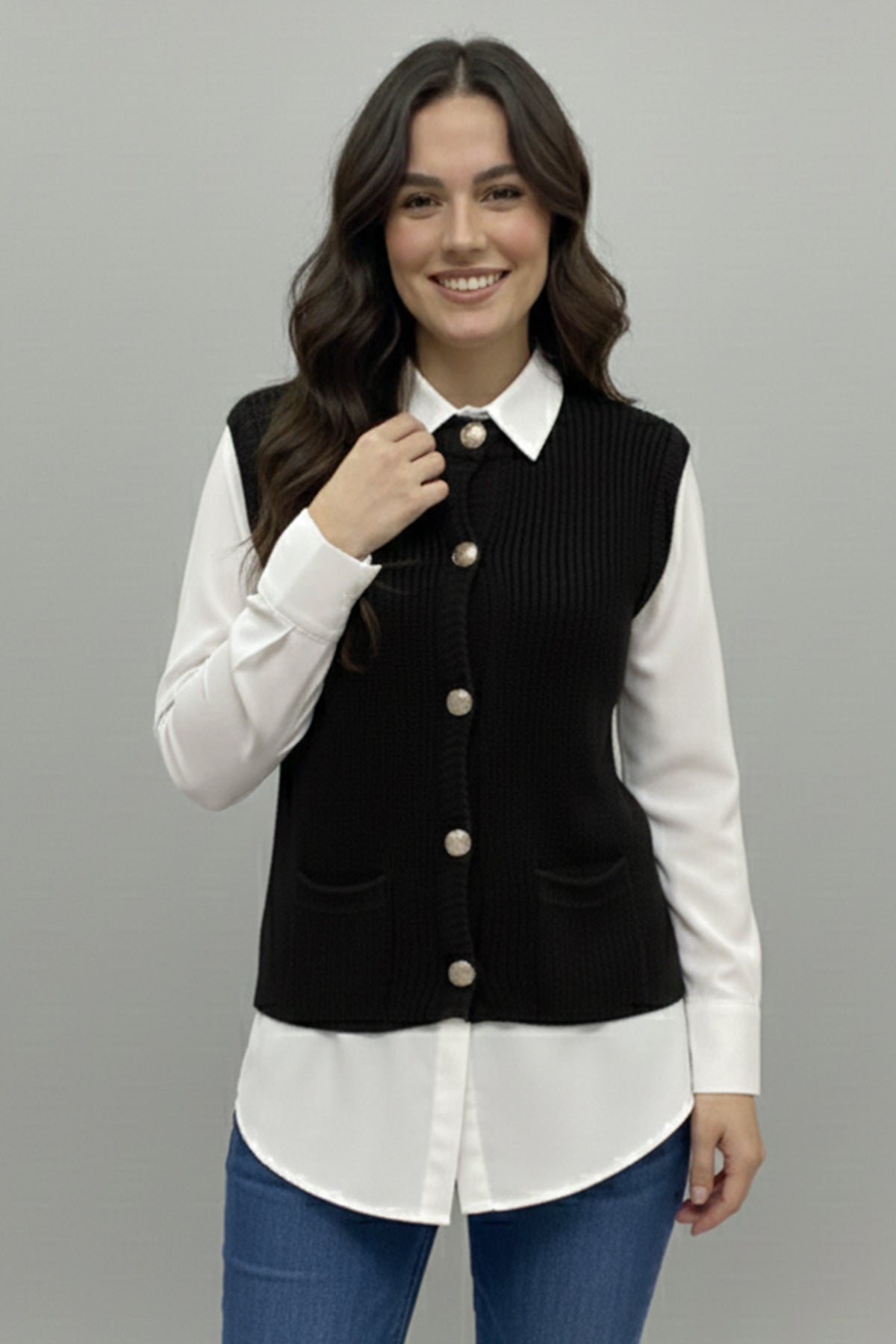 Pocket Knit Vest | Black – NEOMODEST product image 1
