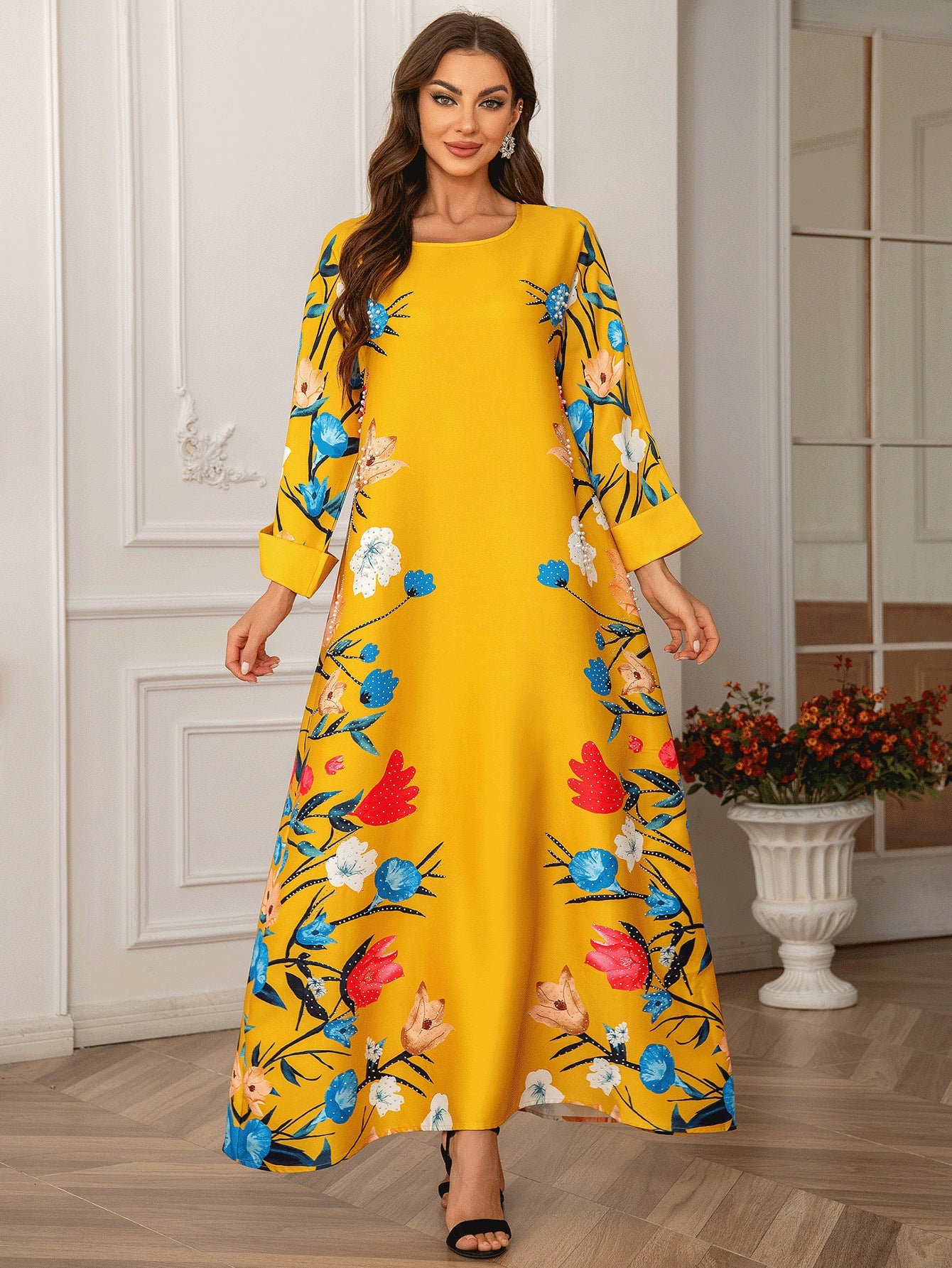 Printed Hot Diamond Abaya Dress Women’s Robe Abaya Muslim Women’s Dress Modest Dress - Women’s Robe