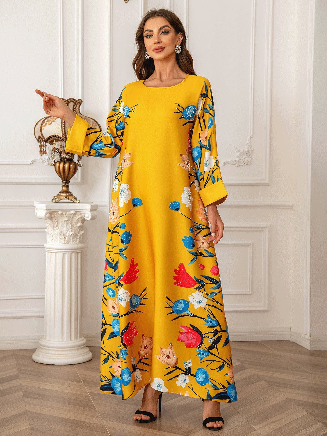 Printed Hot Diamond Abaya Dress Women’s Robe Abaya Muslim Women’s Dress Modest Dress - Women’s Robe