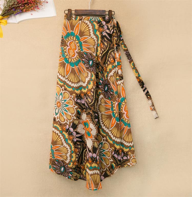Printed Lace-up Wrap Skirt With Slits - Flower group1style / One size