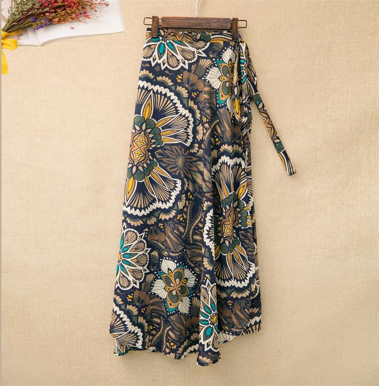Printed Lace-up Wrap Skirt With Slits - Flower group2style / One size