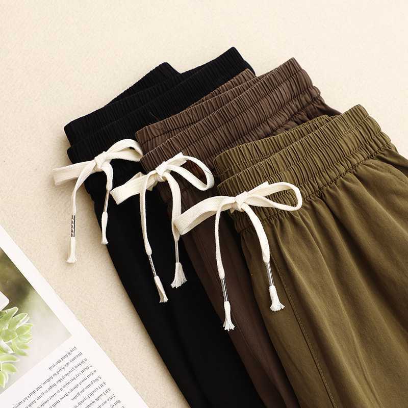Pure Cotton Mid Waist Casual Cropped Pants - Trousers
