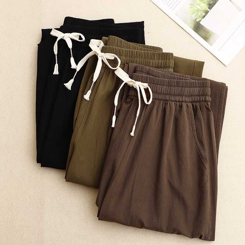 Pure Cotton Mid Waist Casual Cropped Pants - Trousers