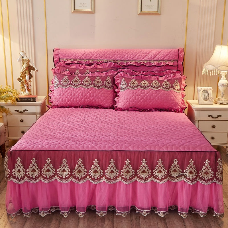 Quilted Luxury Lace Cotton Bed Skirt Suit - Light Sha Man Dance Bean Past / 120x200 / Pillowcase bedside cover bed