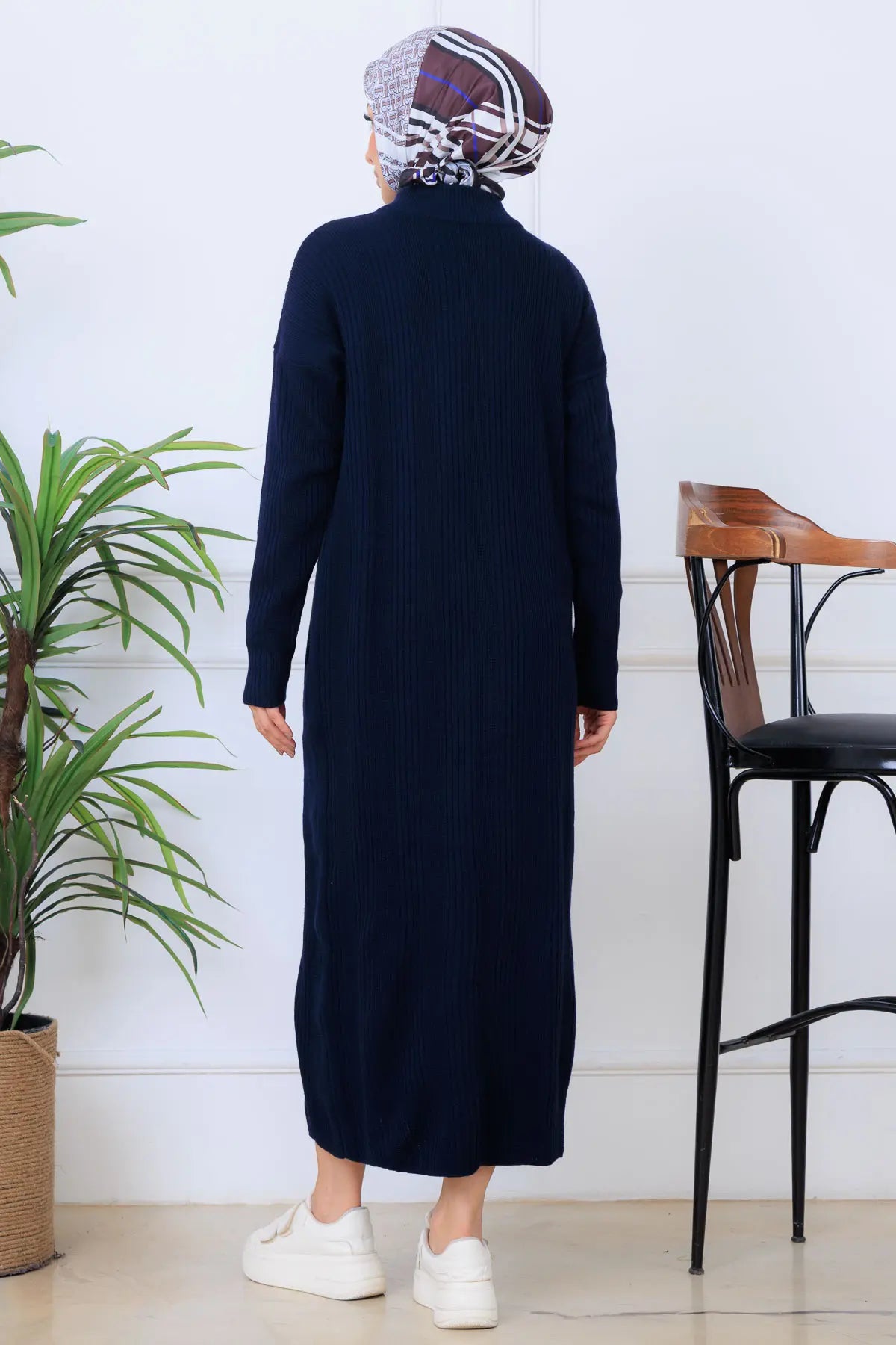 Ribbed Knit Dress | Navy Blue – NEOMODEST product image 4