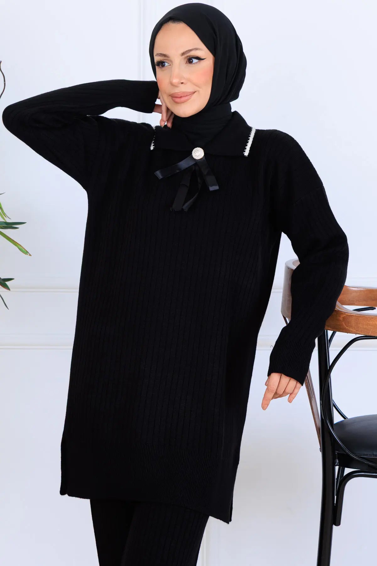 Ribbon Detail Knitwear Set | Black – NEOMODEST, image 3