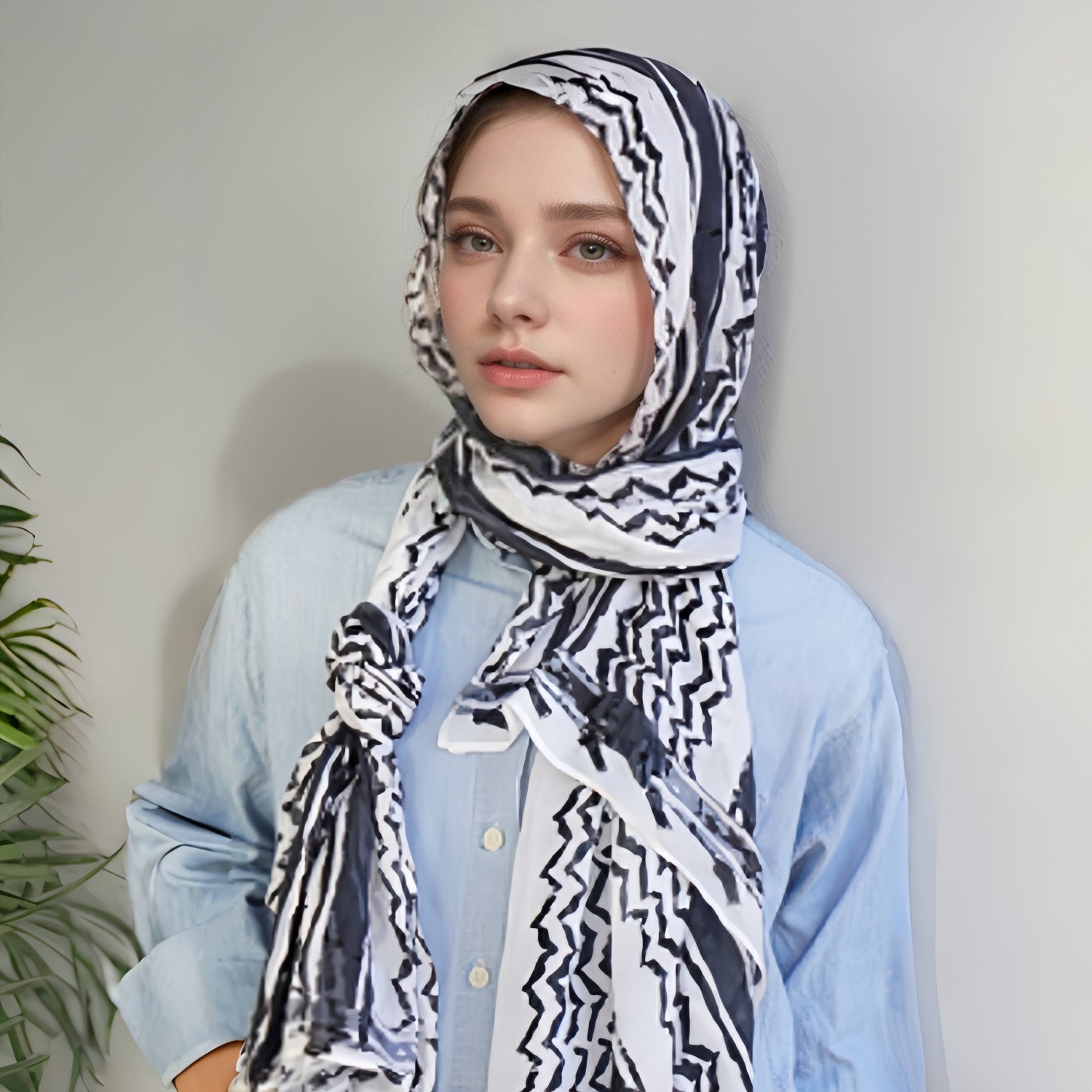 Satin Polyester Printed Striped Scarf - Hijab
