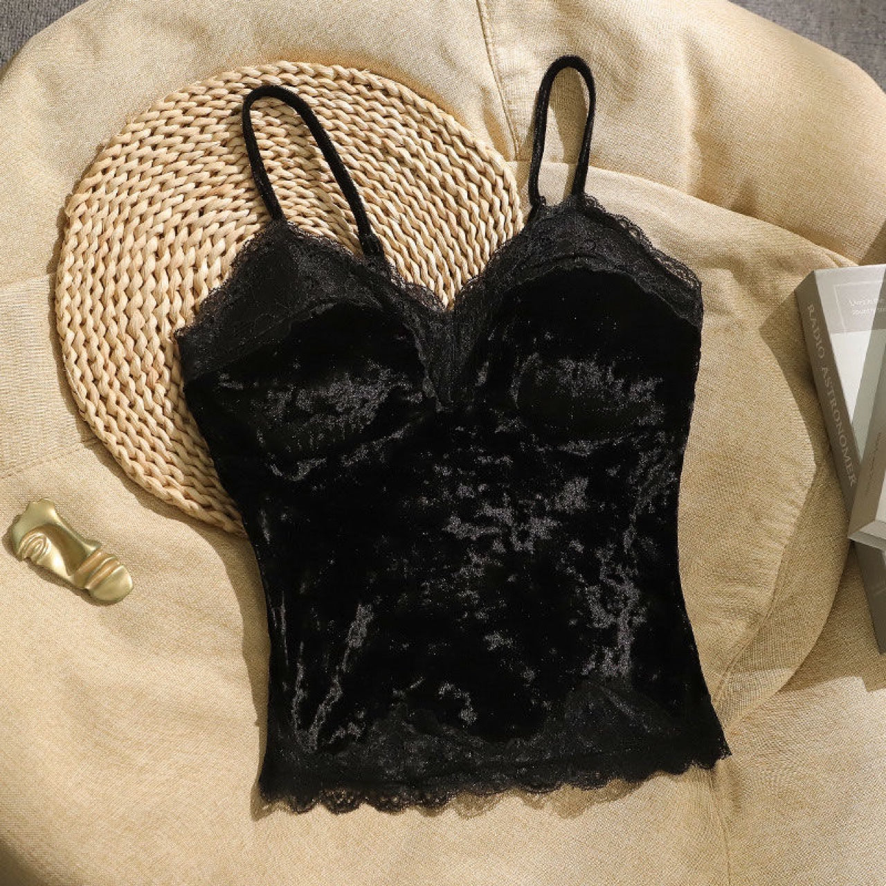 Small Sling Velvet Top Lace Underwear Top With Chest Pad - Skin Color / Average Size