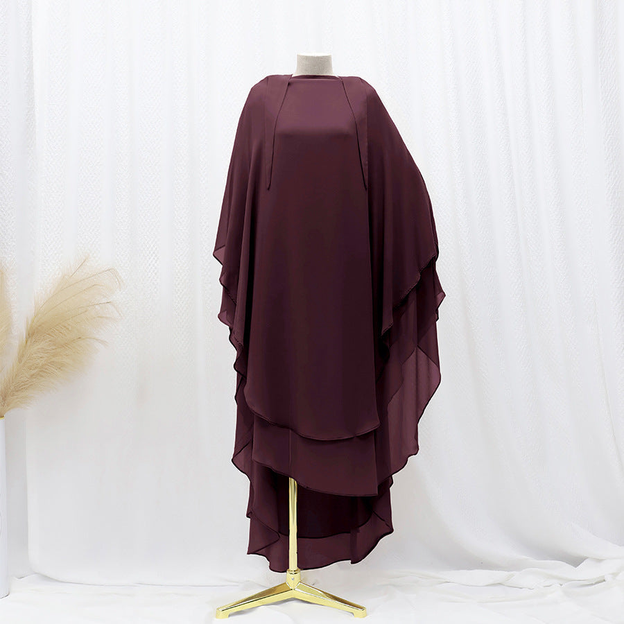 Solid Colour Front And Rear Double-layer Chiffon Large Swing Headscarf - Purple / Free Size - Scarf