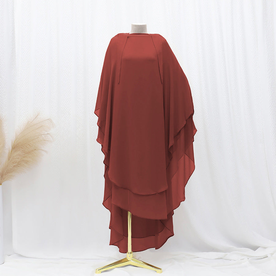 Solid Colour Front And Rear Double-layer Chiffon Large Swing Headscarf - Rust Red / Free Size - Scarf