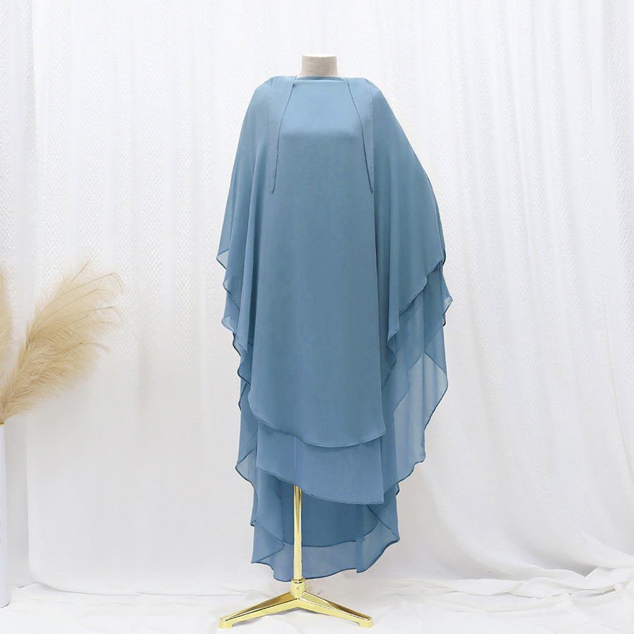 Solid Colour Front And Rear Double-layer Chiffon Large Swing Headscarf - Sky Blue / Free Size - Scarf