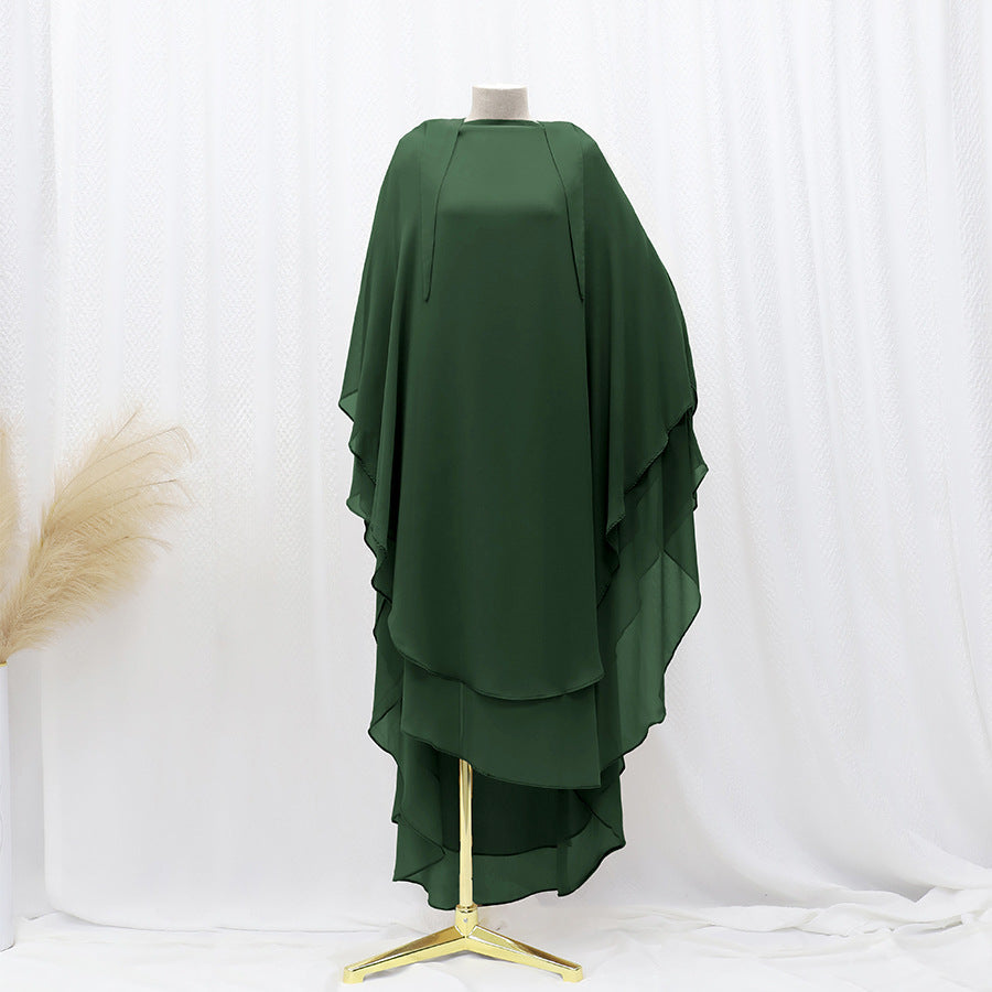 Solid Colour Front And Rear Double-layer Chiffon Large Swing Headscarf - Dark Green / Free Size - Scarf